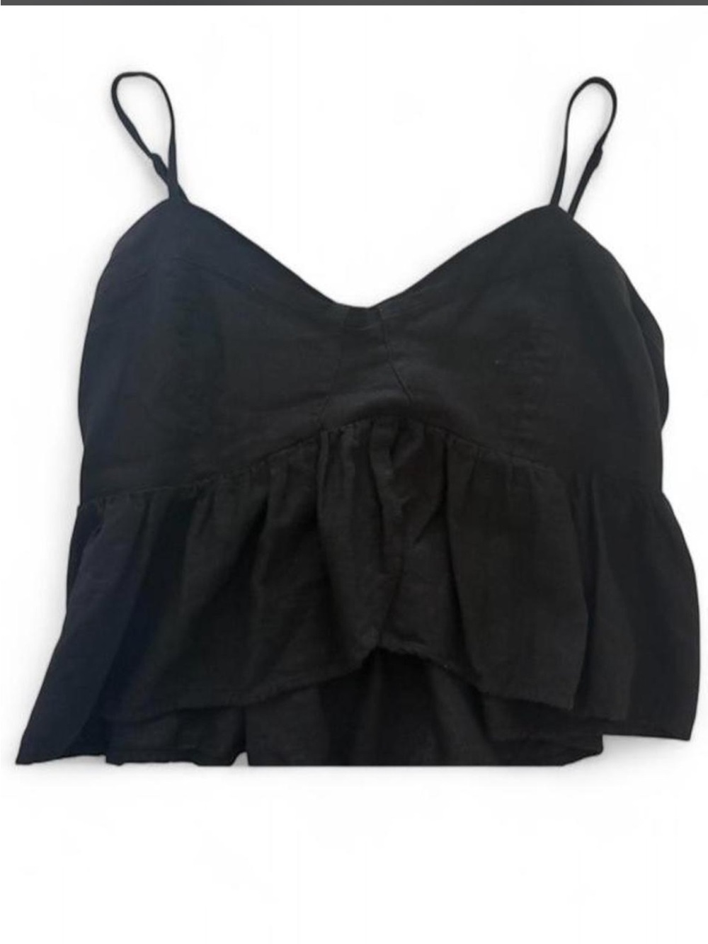 American Eagle Outfitters Black Ruffle Hem Spaghetti Strap Cropped Cami
